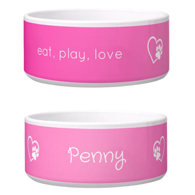 Pink 'eat, play, love' Dog Name Bowl Napf (Von Creator hochgeladen)