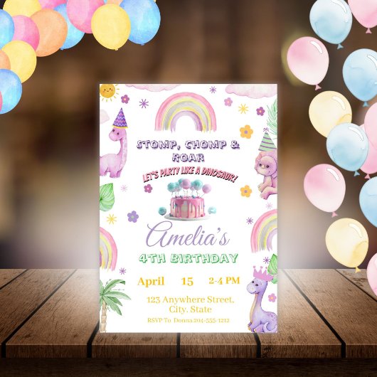 Pink Editable Dinosaur Birthday Invite Template  Einladung