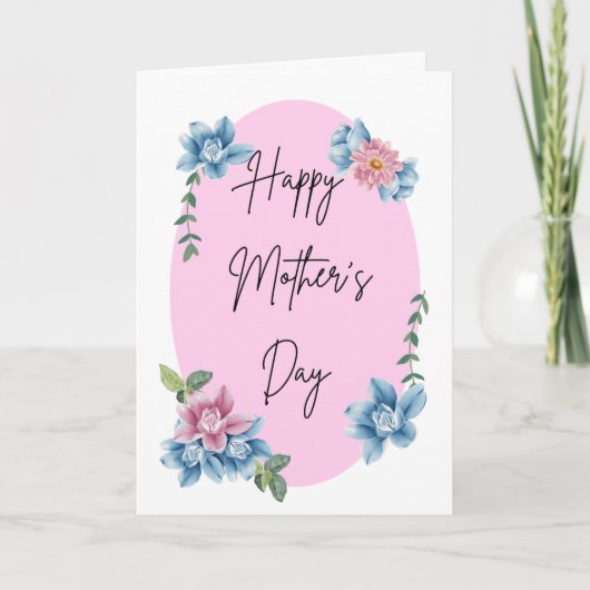 Pink Egg Shaped & floral Happy Mothers day Card Karte (Vorderseite)