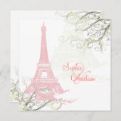 PINK EIFFEL TOWER+WIRBEL / LUXE SHIMMER PAPIER EINLADUNG (Vorne/Hinten)