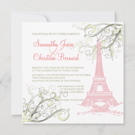 PINK EIFFEL TOWER+WIRBEL / LUXE SHIMMER PAPIER EINLADUNG (Rückseite)