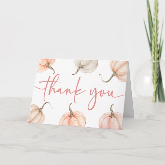 Pink ein kleiner Kürbis ist unterwegs! Babyparty Dankeskarte (Vorderseite)