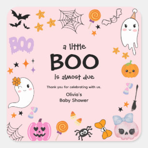 Pink ein kleines Boo Halloween Baby Dusche Danke Quadratischer Aufkleber
