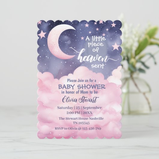 Pink ein kleines Stück Himmlische Kinderdusche Einladung (Stehend Vorderseite)