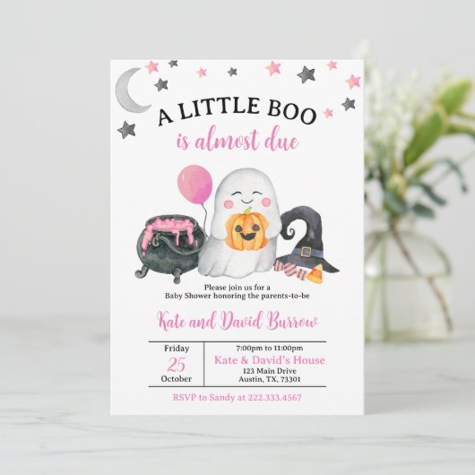 Pink eine kleine Boo Baby Dusche Einladung (Stehend Vorderseite)