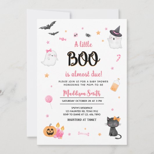 Pink eine kleine Boo Halloween Babydusche Einladung (Vorderseite)