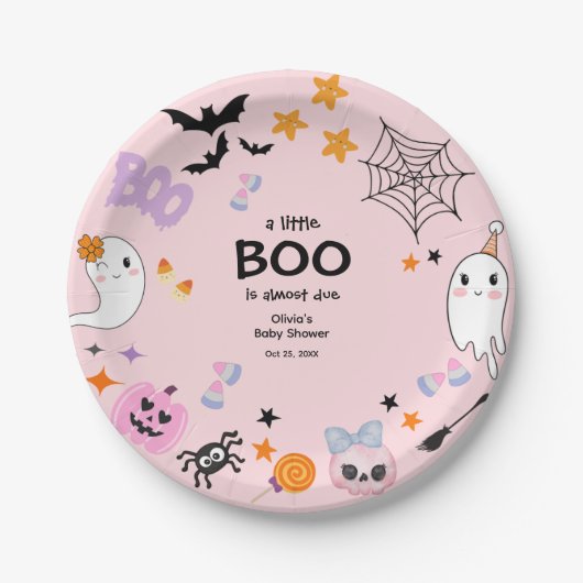 Pink eine kleine Niedliche Ghost Halloween Kinderd Pappteller (Vorderseite)