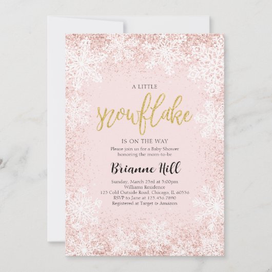 Pink eine kleine Schneeflocke Babydusche Einladung (Vorderseite)