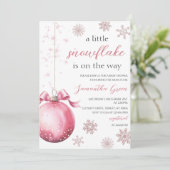 Pink eine kleine Schneeflocke Babydusche Einladung (Stehend Vorderseite)
