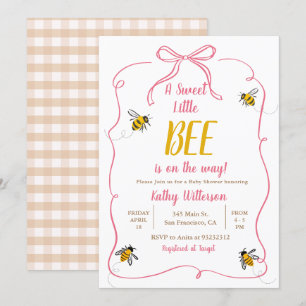 Pink Eine süße kleine Honey Bee Gingham Baby Dusch Einladung