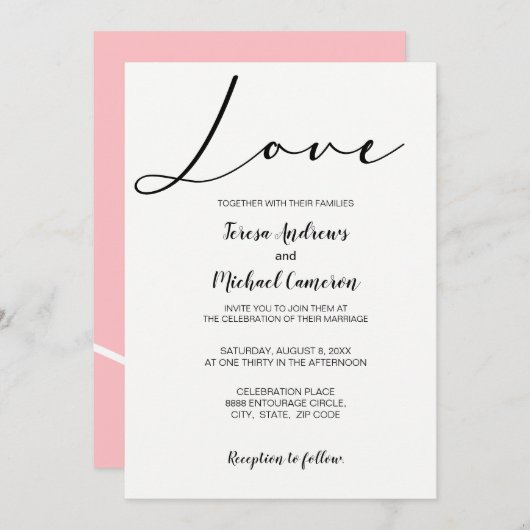 Pink Einfache Liebe Hochzeit der Typografie Einladung (Vorne/Hinten)