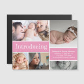 Pink Einführung Baby Girl Foto Collage Magneteinladung (Vorne/Hinten)