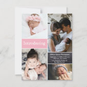 Pink Einführung in Foto Collage Baby Girl Geburt Magneteinladung (Vorderseite)
