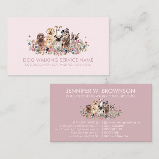 Pink Einzigartiger Hund Groomer Haustier Visitenkarte (Vorne/Hinten)