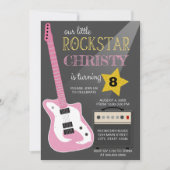 Pink Electric Guitar Rockstar Birthday Party Einladung (Vorderseite)