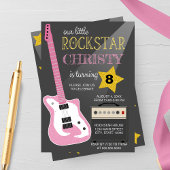 Pink Electric Guitar Rockstar Birthday Party Einladung