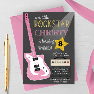 Pink Electric Guitar Rockstar Birthday Party Einladung