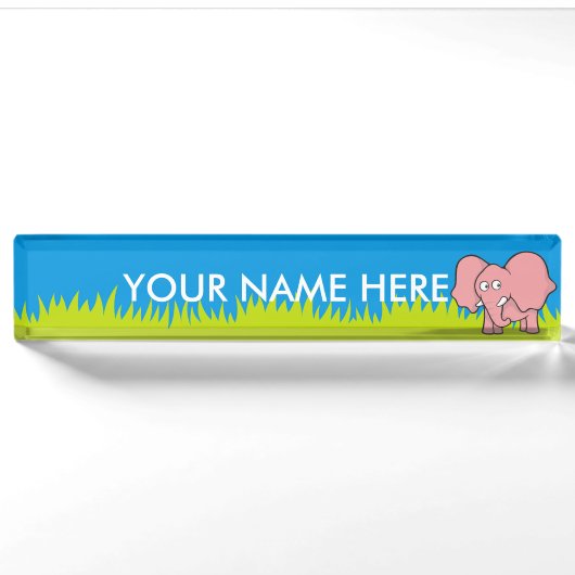 Pink-Elefant-Cartoon Namensplakette (Vorderseite)