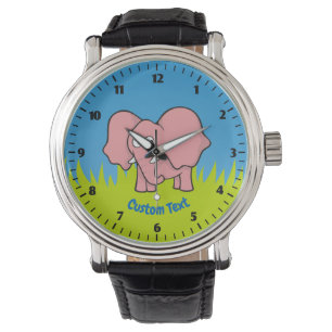 Pink-Elefant-Cartoon-Uhr Armbanduhr