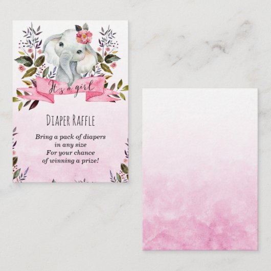 Pink Elefant Girl Diaper Raffel Umschließkarte Begleitkarte (Vorne/Hinten)