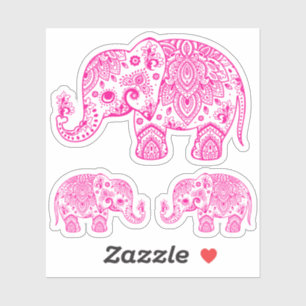 Pink Elefant Vintager Blumenpaisley Aufkleber