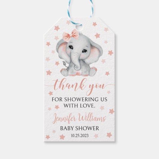 Pink Elefanten Mädchen Dusche danke Anhänger (Vorderseite)