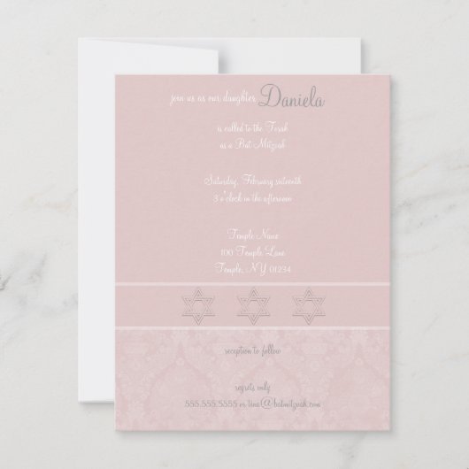 PInk Elegance Bat Mitzvah Einladungen (Vorderseite)