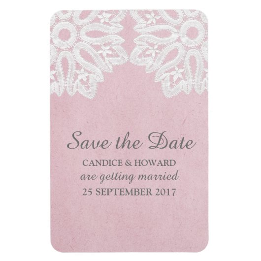 Pink Elegance Lace Save the Date Flexi Magnet (Vertikal)
