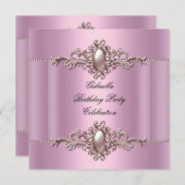 Pink Elegant Birthday Party Pearl Einladung (Vorne/Hinten)
