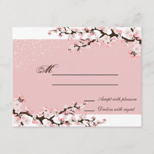 Pink Elegant Cherry Blossom Wedding Response UAWG RSVP Karte