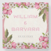 Pink Elegant Floral Drink Coaster Design Steinuntersetzer (Vorderseite)