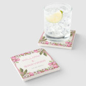 Pink Elegant Floral Stone Drink Coaster Steinuntersetzer (Seitenansicht)