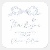 Pink Elegant Hand Drawn Bow Danke Hochzeit Quadratischer Aufkleber (Vorderseite)