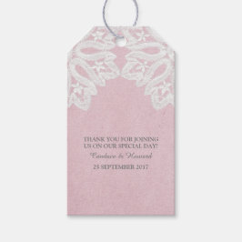 Pink Elegant Lace Wedding Gift Tags Geschenkanhänger