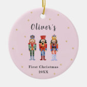 Pink Elegant Nutcracker Baby's First Christmas Keramik Ornament (Vorne)