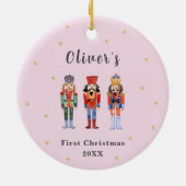 Pink Elegant Nutcracker Baby's First Christmas Keramik Ornament (Hinten)