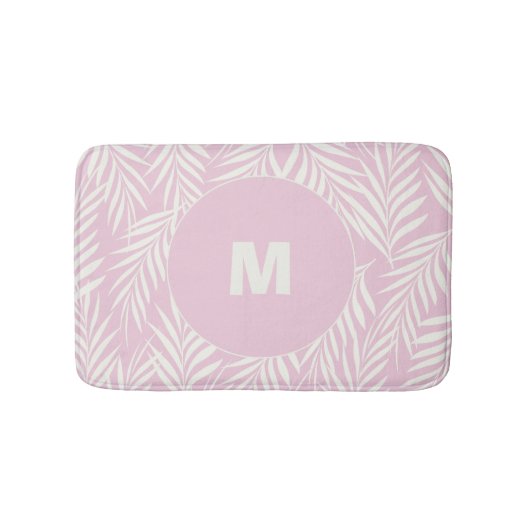Pink Elegant Palm Leaves Personalized Badematte (Vorderseite)