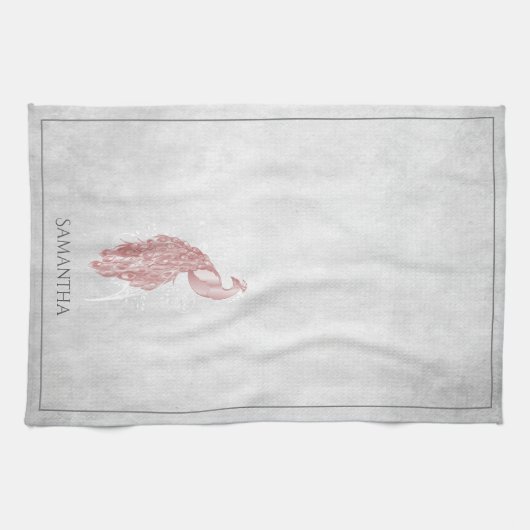 Pink Elegant Pfauenküche Handtuch (Horizontal)