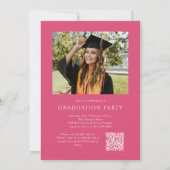 Pink Elegant Script QR Code Foto Graduation Party Einladung (Rückseite)