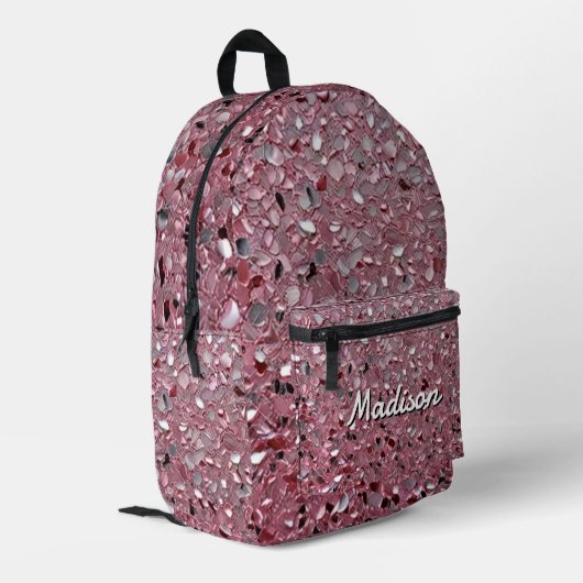 Pink Elegant Simulated Shimmering Particles Effect Bedruckter Rucksack (Rückseitige Ecke links)