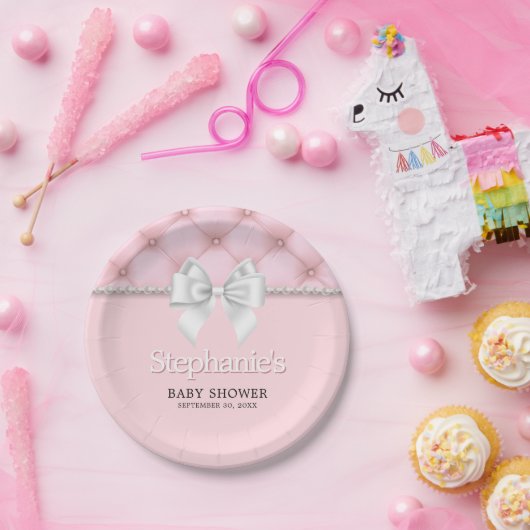 Pink Elegant Tiffany Chic Bow Extravagant Baby Sho Pappteller (Party)