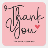Pink Elegant Vielen Dank mit Herzaufkleber Quadratischer Aufkleber (Vorderseite)