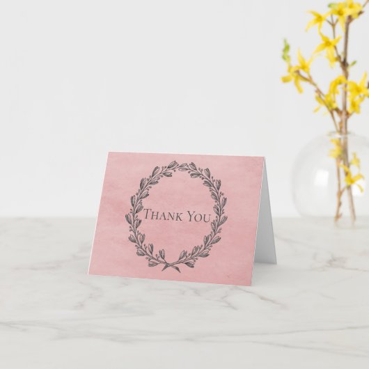 Pink Elegant Wreath Danke Karte (Gelbe Blume)