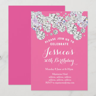 PINK eleganter Diamant, Glitzer Geburtstagseinladu Einladung