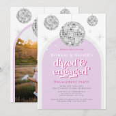 PINK Elegantes Retro Disco Verlobung Foto Einladung (Vorne/Hinten)