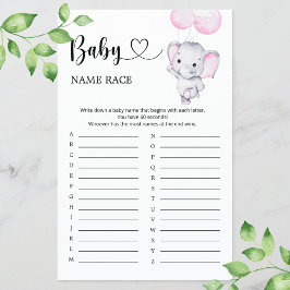 Pink Elephant Baby Dusche Baby Name Race Game