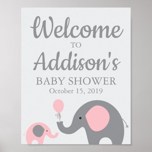 Pink Elephant Baby Dusche Begrüßungszeichen Plakat (Vorne)
