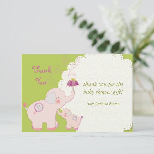 Pink Elephant Baby Dusche Danke (Stehend Vorderseite)