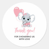 Pink Elephant Baby Dusche Danke Sticker (Vorderseite)
