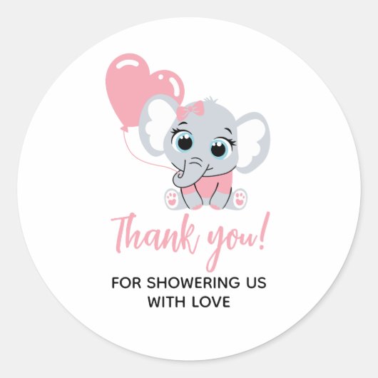 Pink Elephant Baby Dusche Danke Sticker (Vorderseite)